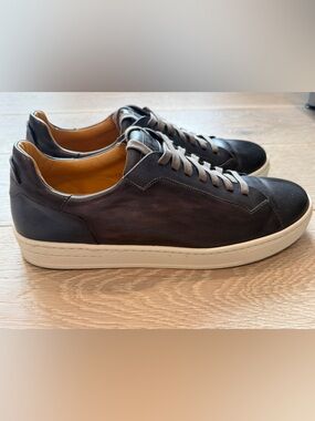 100% Authentic Magnanni Amadeo Navy/Dark Brown Leather Sneakers with White Sole